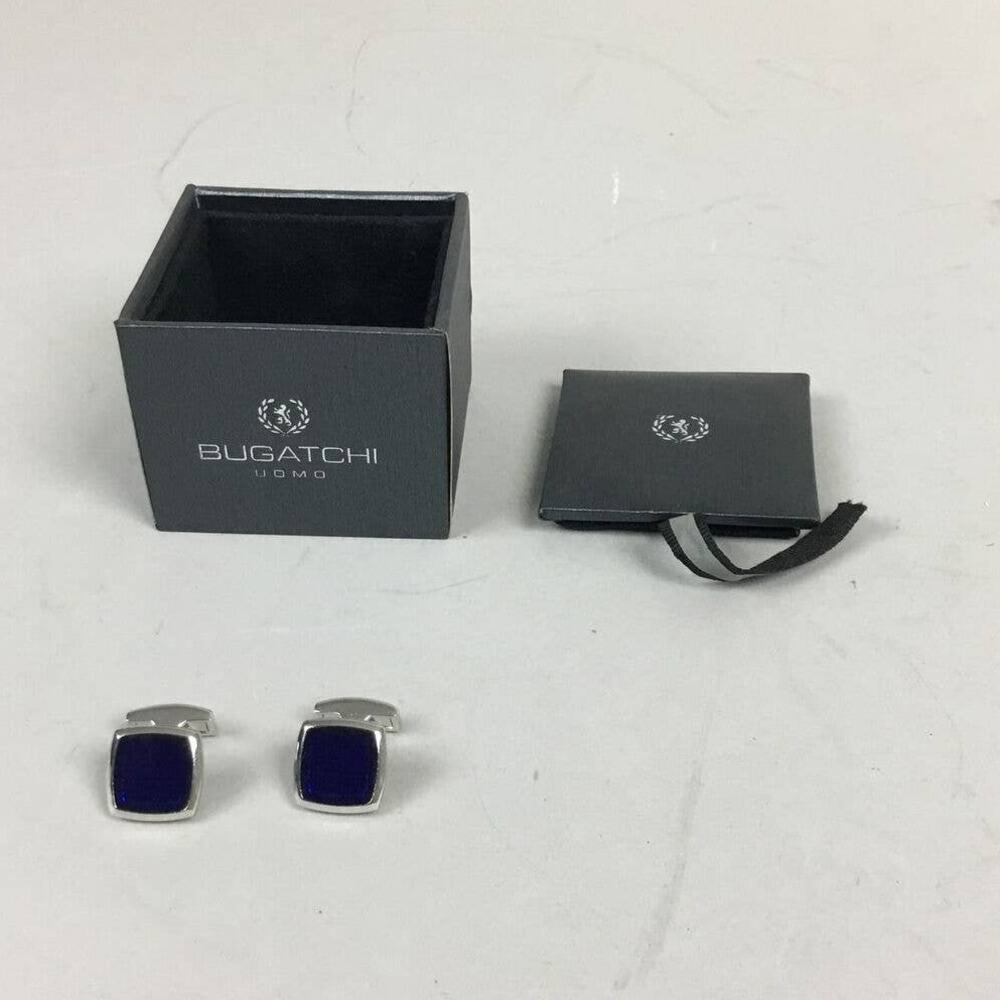 Vintage Bugatchi Cufflinks Silver Tone Dark Blue Square Pattern TC Series